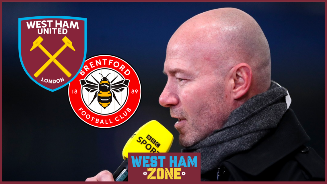 Alan Shearer with West Ham and Brentford badges