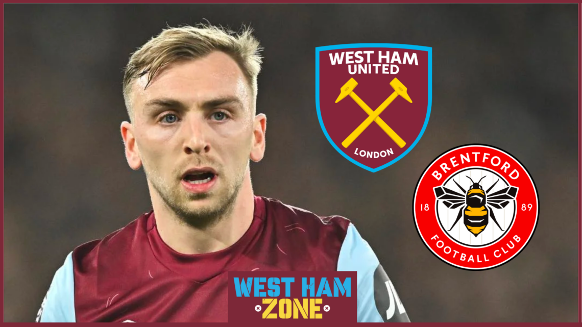 Jarrod Bowen with West Ham and Brentford badges