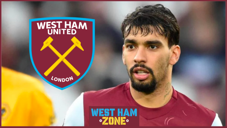 West Ham badge and Lucas Paqueta