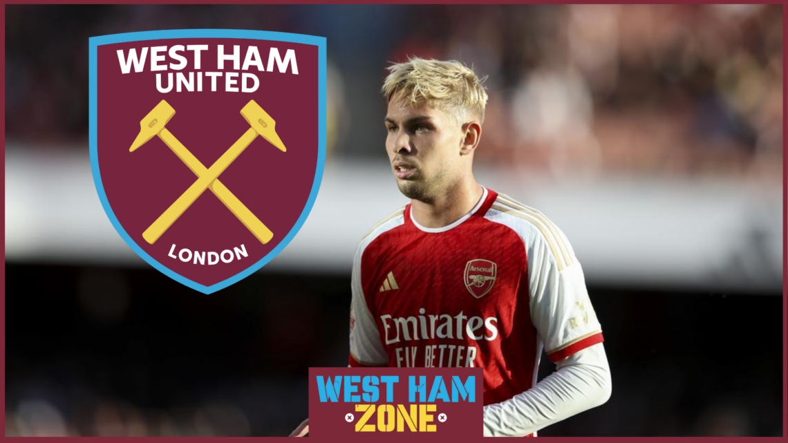 Emile Smith Rowe with West Ham crest