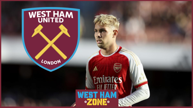 Emile Smith Rowe with West Ham crest