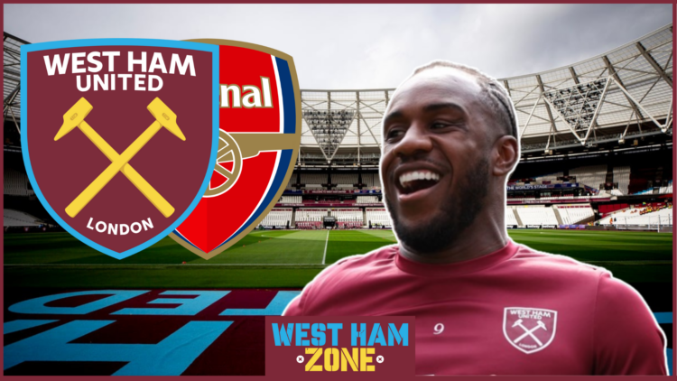 Michail Antonio with West Ham and Arsenal badges