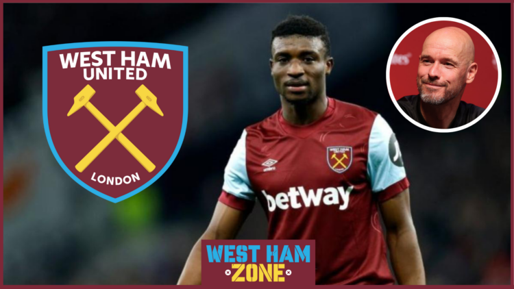 Mohammed Kudus and Erik ten Hag with West Ham badge