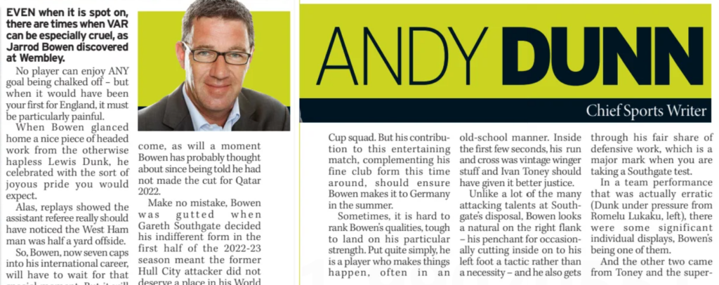 Andy Dunn, Daily Mirror, West Ham, Jarrod Bowen