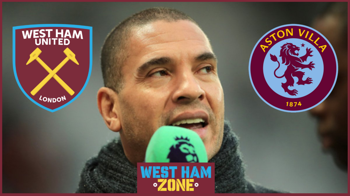 Stan Collymore with West Ham and Aston Villa badges