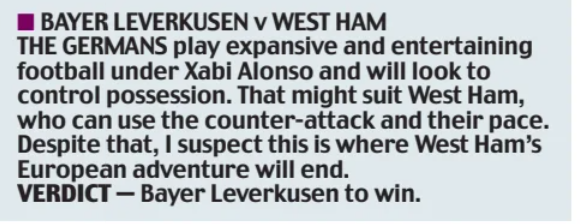 Chris Sutton predicts Bayer Leverkusen v West Ham.
