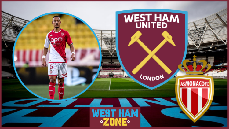 Thilo Kehrer, West Ham and Monaco crest at London Stadium