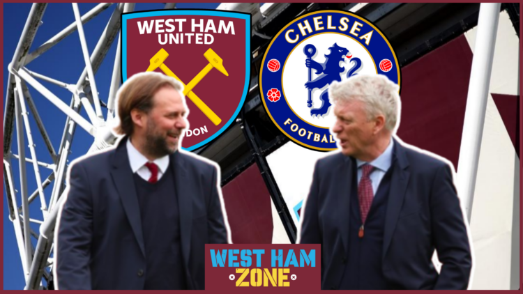 Tim Steidten and David Moyes West Ham and Chelsea logos