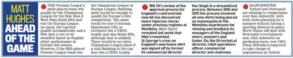 West Ham report in the Daily Mail