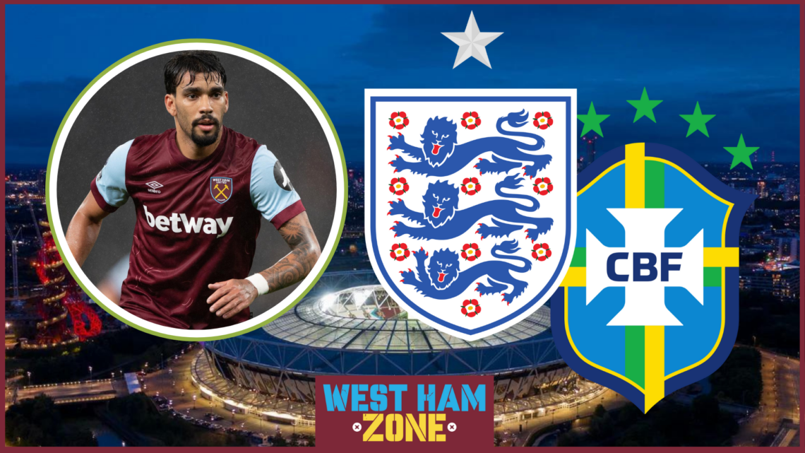Lucas Paqueta, West Ham, England badge, Brazil badge