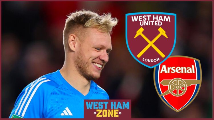 Aaron Ramsdale with West Ham and Arsenal badges
