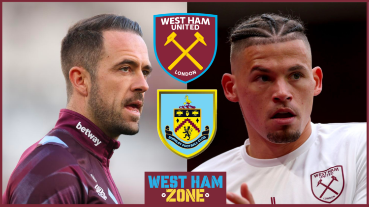 Danny Ings and Kalvin Phillips with West Ham and Burnley badges