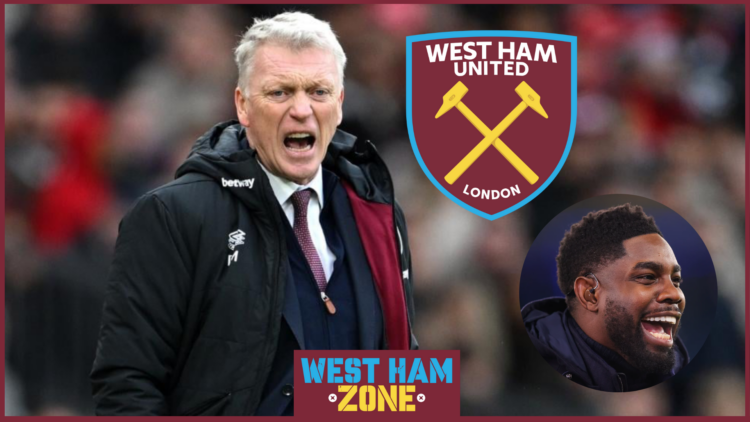 David Moyes and Micah Richards with West Ham badge
