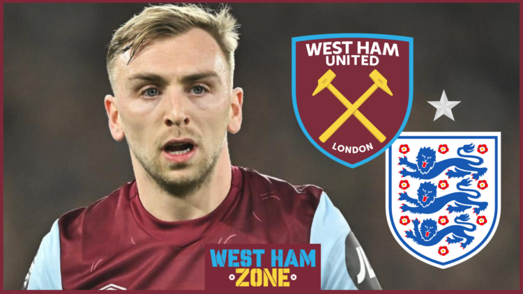 Jarrod Bowen with West Ham and England badges