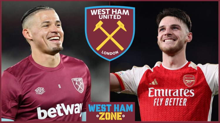 Kalvin Phillips and Declan Rice with West Ham badge