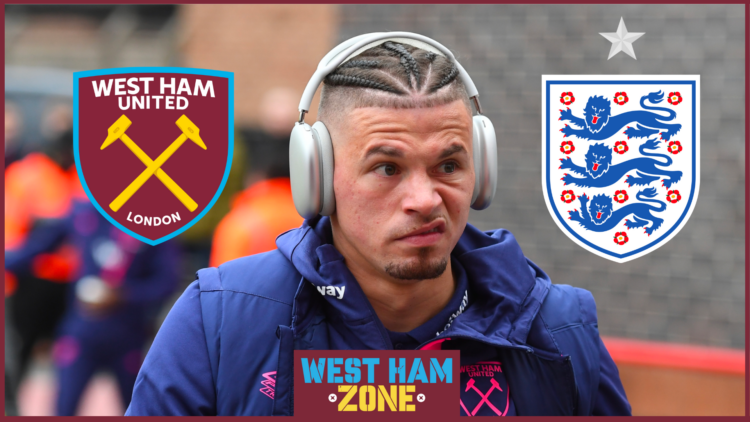 Kalvin Phillips with West Ham and England badges