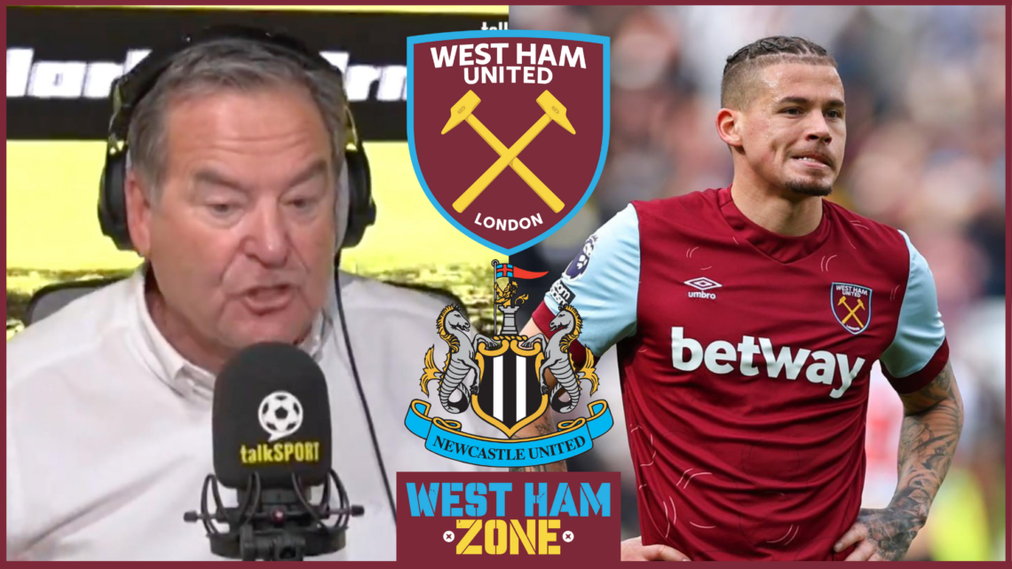 Jeff Stelling, Kalvin Phillips and badges of West Ham and Newcastle