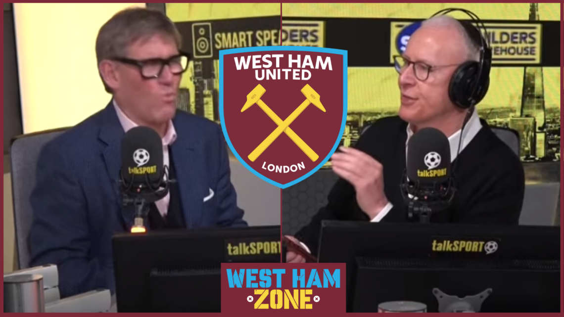 Jim White and Simon Jordan with West Ham badge