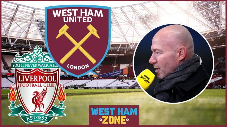 Alan Shearer, West Ham badge, Liverpool badge, London Stadium