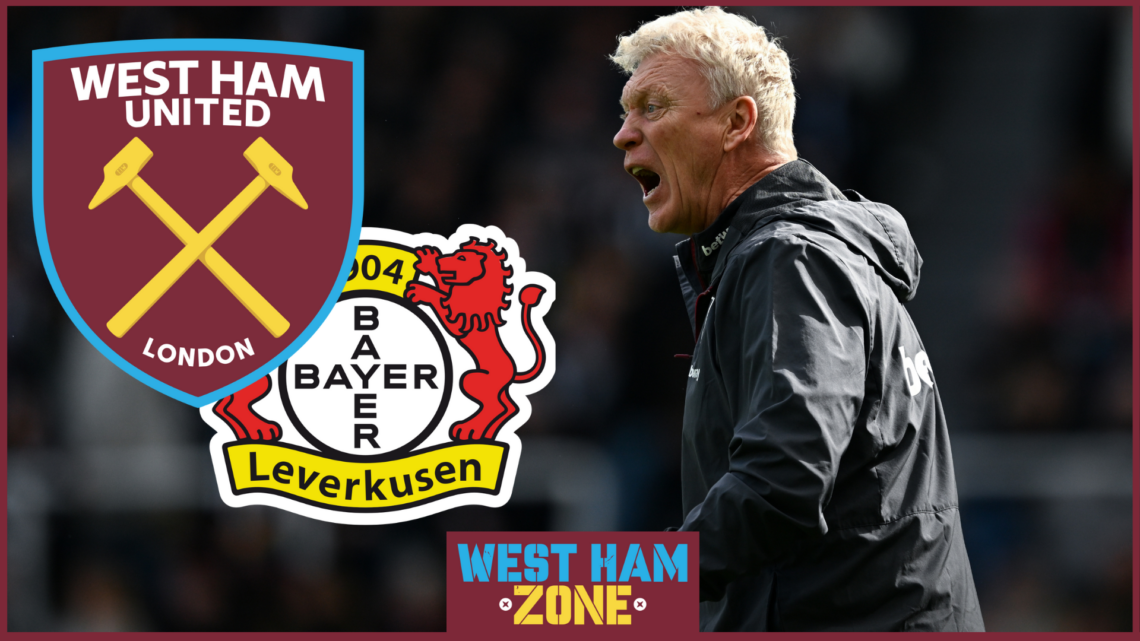 David Moyes with West Ham and Bayer Leverkusen badges