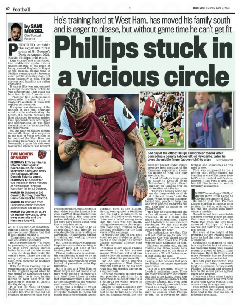 West Ham Kalvin Phillips Daily Mail
