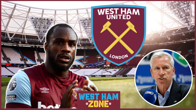 Michail Antonio, Alan Pardew, West Ham badge, London Stadium
