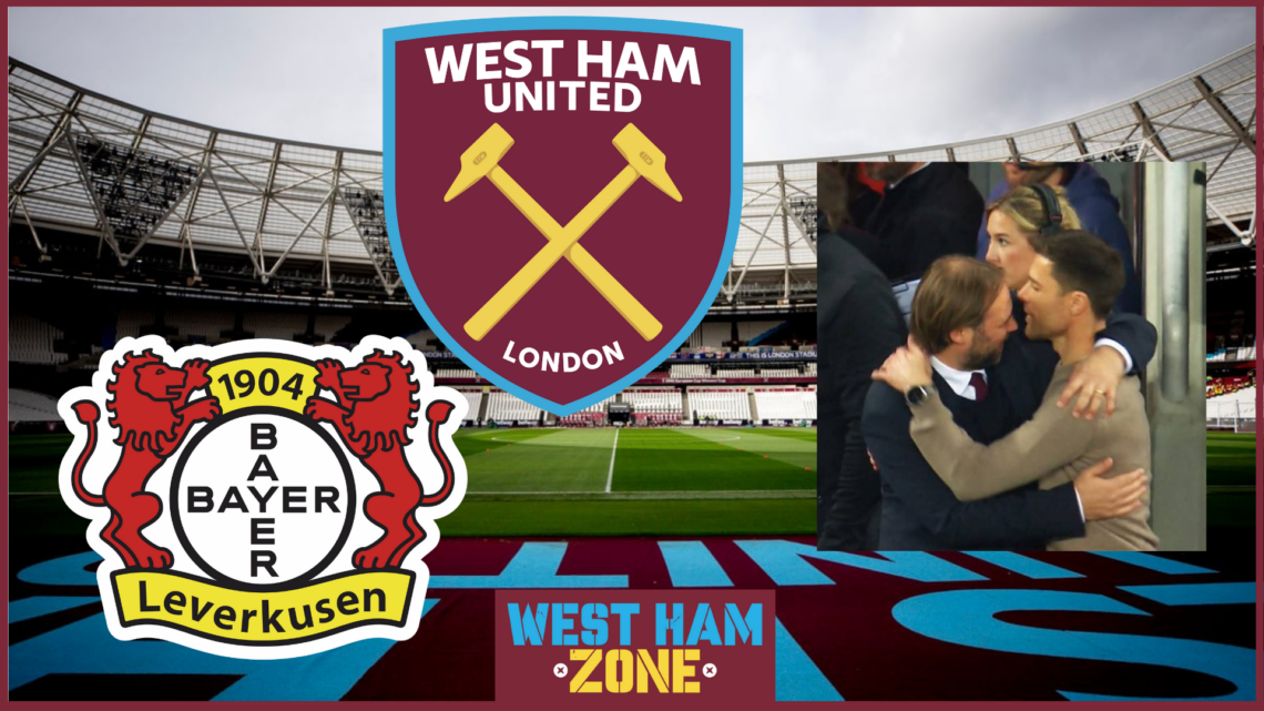Tim Steidten and Xabi Alonso at West Ham v Bayer Leverkusen