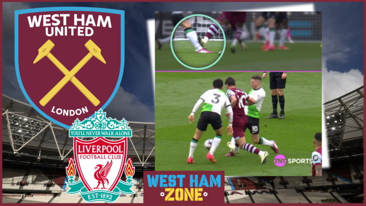 West Ham, Liverpool crest, Lucas Paqueta tackle