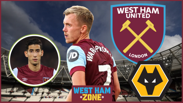 James Ward-Prowse, Nayef Aguerd, West Ham and Wolves crest