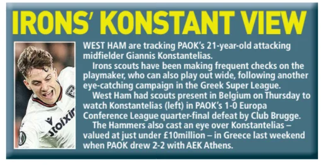Giannis Konstantelias West Ham