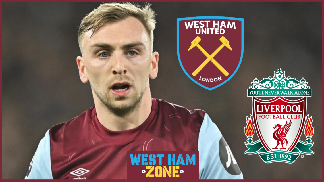 Jarrod Bowen, West Ham badge, Liverpool badge