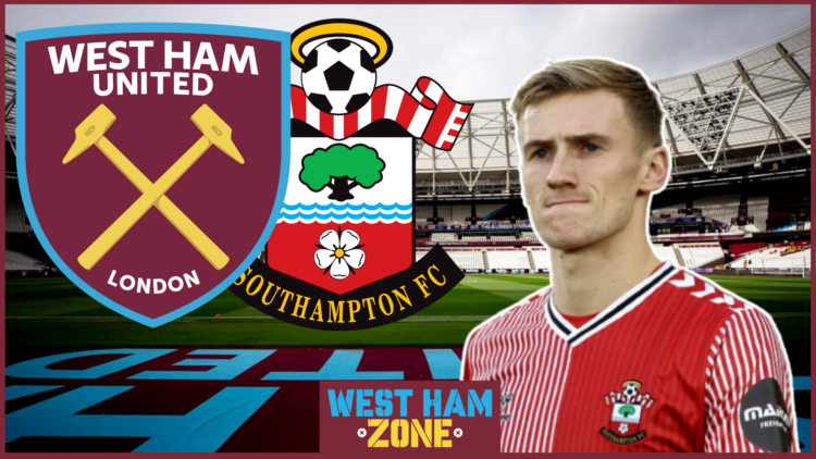 Flynn Downes, West Ham badge, Southampton badge