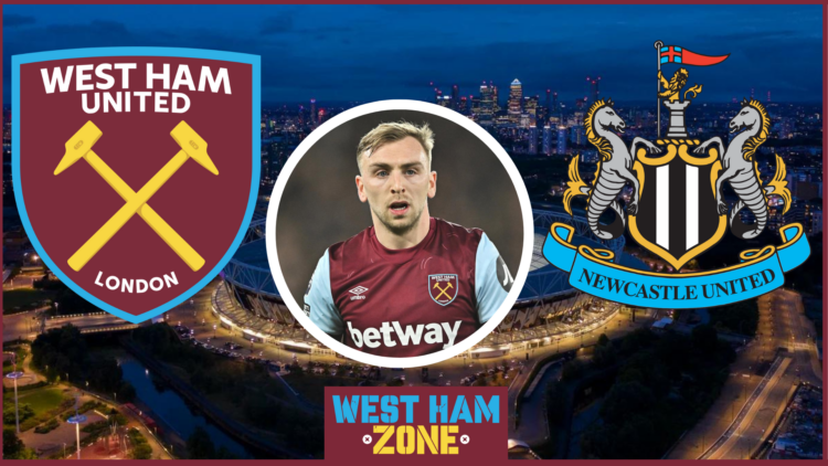 Jarrod Bowen, West Ham United badge, Newcastle United badge