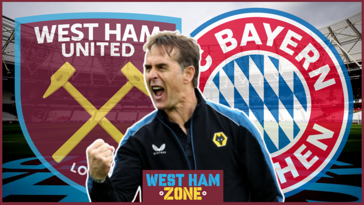 Julen Lopetegui, West Ham badge, Bayern Munich badge
