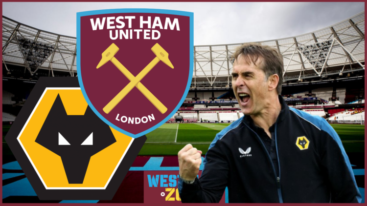 Julen Lopetegui, West Ham badge, Wolves badge