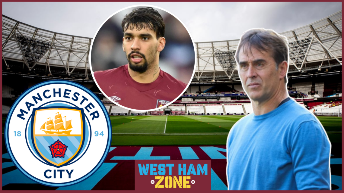 Lucas Paqueta, Julen Lopetegui, West Ham United, Manchester City badge