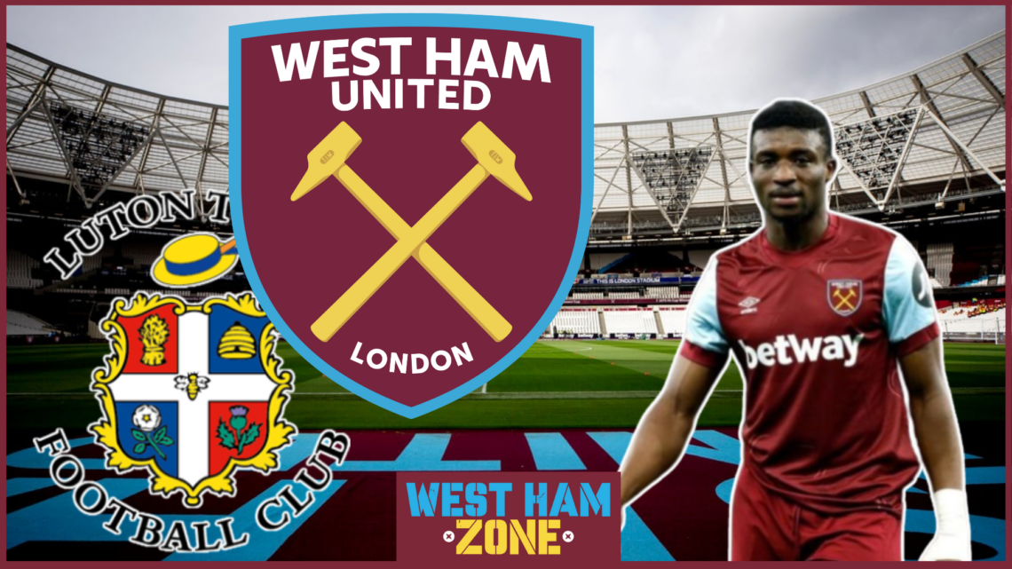 Mohammed Kudus, West Ham badge, Luton Town badge