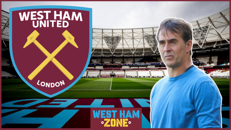 Julen Lopetegui, West Ham badge, London Stadium
