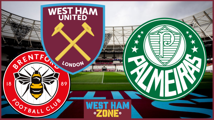 West Ham badge, Brentford badge, Palmeiras badge