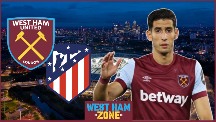 West Ham badge, Atletico Madrid badge, Nayef Aguerd