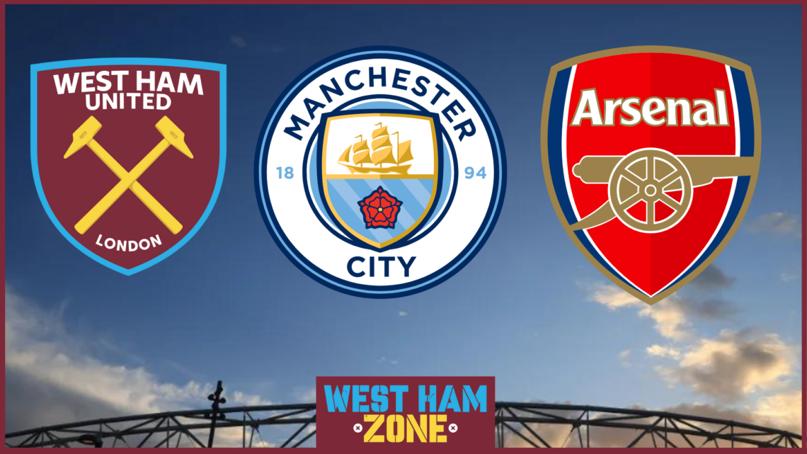 West Ham badge, Manchester City badge, Arsenal badge