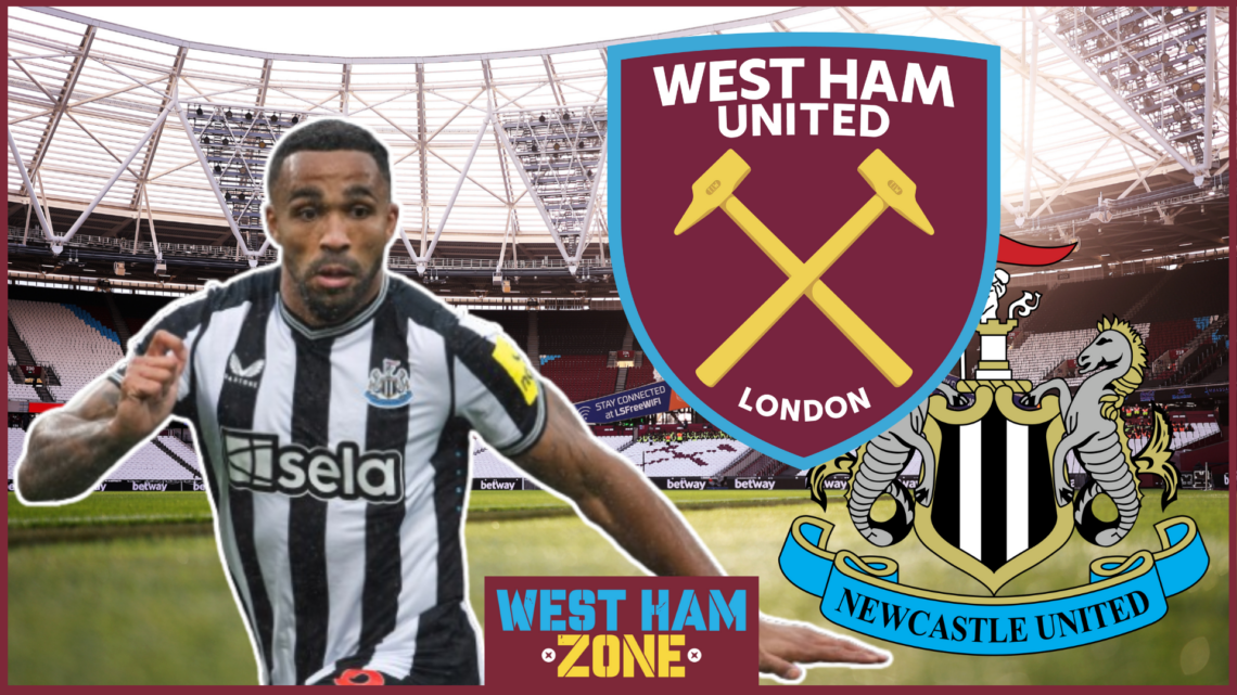 Callum Wilson, West Ham badge, Newcastle United badge