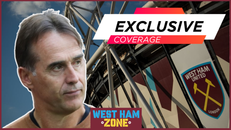 Julen Lopetegui, West Ham badge, London Stadium