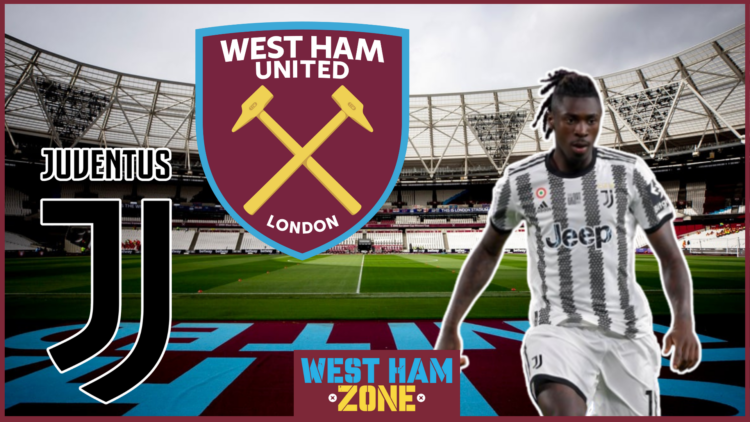 Moise Kean, West Ham badge, Juventus badge