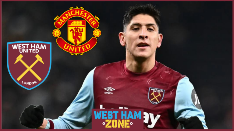 Edson Alvarez, West Ham United badge, Manchester United badge
