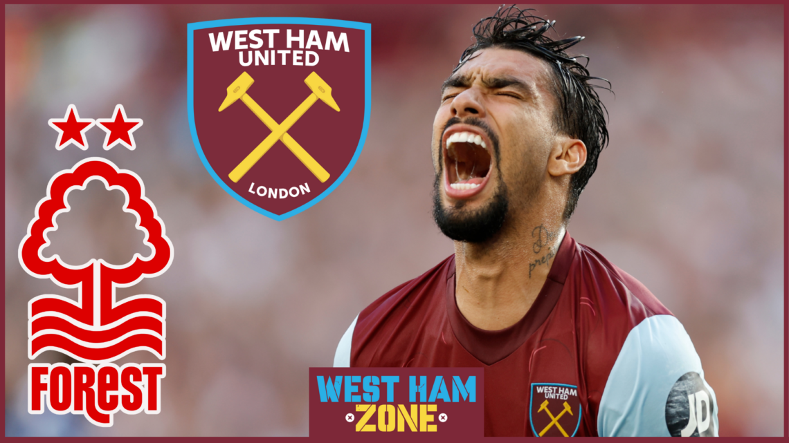 Lucas Paqueta, West Ham badge, Nottingham Forest badge