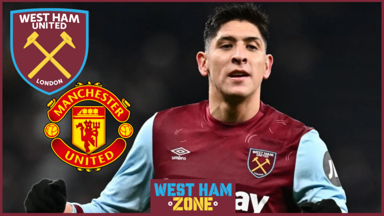 Edson Alvarez, Manchester United badge, West Ham United badge