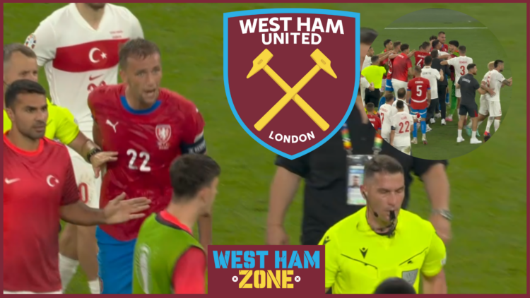 West Ham logo, Tomas Soucek in Czechia brawl