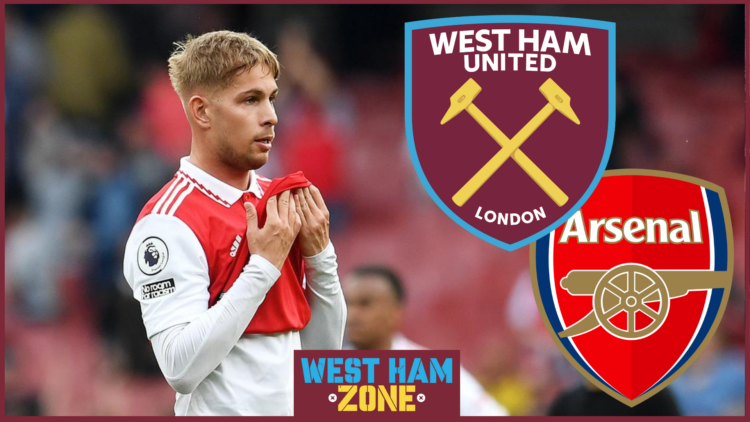 Emile Smith Rowe, West Ham badge, Arsenal badge