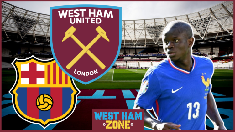 N'Golo Kante, West Ham badge, Barcelona badge